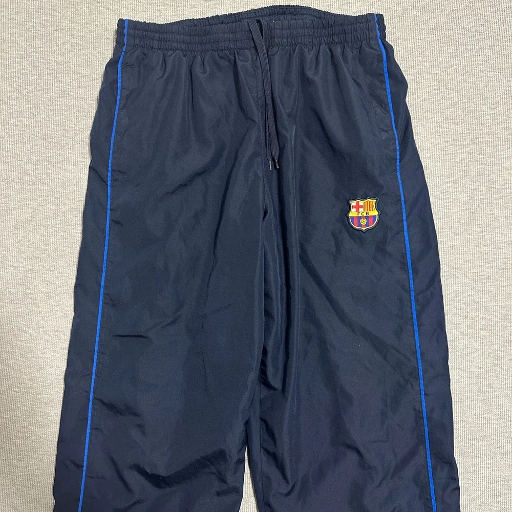 FC Barcelona Navy Blue Soccer Track Pants Mesh Lined Ankle Zip FCB Mens Large